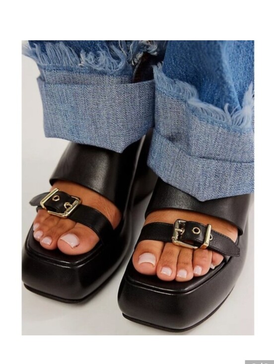 Free People Shoes - Free People Black Mila Square Toe Wedge Sandal